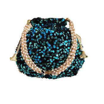 Shoptory India Potli Bags for Women Stylish Latest Return Gifts Wedding, Turq, pack of 2 2