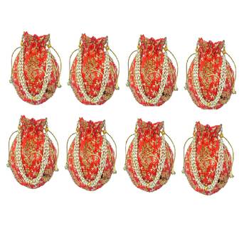 Shoptory India Wristlets Embroidered Ethnic Potli For Women & Girls Rajasthani Return Gift , Orange, Pack of 8 1