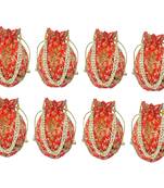 Shoptory India Wristlets Embroidered Ethnic Potli For Women & Girls Rajasthani Return Gift , Orange, Pack of 8