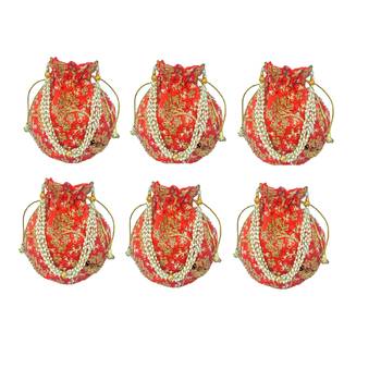 Shoptory India Wristlets Embroidered Ethnic Potli For Women & Girls Rajasthani Return Gift, Orange, Pack of 6 1