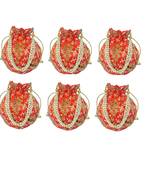 Shoptory India Wristlets Embroidered Ethnic Potli For Women & Girls Rajasthani Return Gift, Orange, Pack of 6