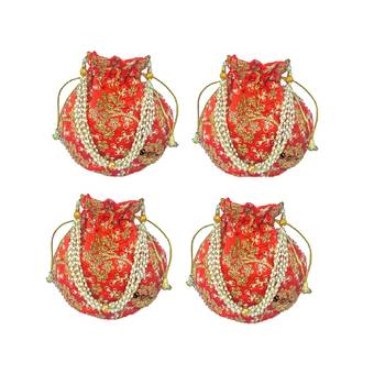 Shoptory India Wristlets Embroidered Ethnic Potli For Women & Girls Rajasthani Return Gift , Orange, Pack of 4 1