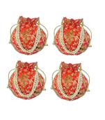 Shoptory India Wristlets Embroidered Ethnic Potli For Women & Girls Rajasthani Return Gift , Orange, Pack of 4