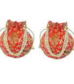 Shoptory India Wristlets Embroidered Ethnic Potli For Women & Girls Rajasthani Return Gift, Orange, Pack of 2