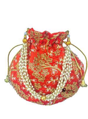 Shoptory India Wristlets Embroidered Ethnic Potli For Women & Girls Rajasthani Return Gift, Orange, Pack of 10 2