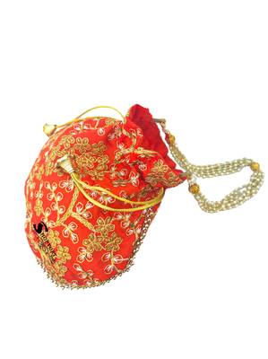 Shoptory India Wristlets Embroidered Ethnic Potli For Women & Girls Rajasthani Return Gift, Orange, Pack of 10 3
