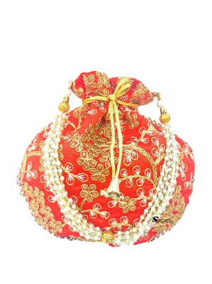 Shoptory India Wristlets Embroidered Ethnic Potli For Women & Girls Rajasthani Return Gift, Orange, Pack of 10 4
