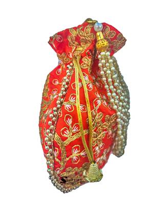 Shoptory India Wristlets Embroidered Ethnic Potli For Women & Girls Rajasthani Return Gift, Orange, Pack of 10 5