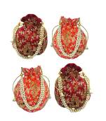 Shoptory India Wristlets Embroidered Ethnic Potli For Women & Girls Rajasthani Return Gift, Maroon Orange, Pack of 4