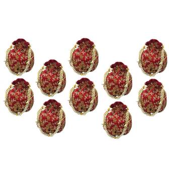 Shoptory India Wristlets Embroidered Ethnic Potli For Women & Girls Rajasthani Return Gift , Maroon, Pack of 10 1