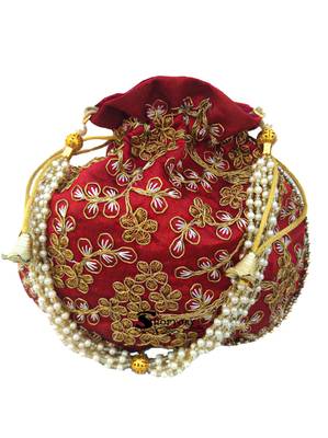 Shoptory India Wristlets Embroidered Ethnic Potli For Women & Girls Rajasthani Return Gift , Maroon, Pack of 10 2