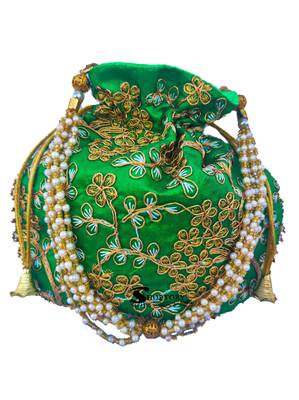 Shoptory India Wristlets Embroidered Ethnic Potli For Women & Girls Rajasthani Return Gift , Green Yellow, Pack of 4 2