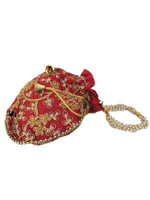 Shoptory India Wristlets Embroidered Ethnic Potli For Women & Girls Rajasthani Return Gift , Maroon, Pack of 10 5