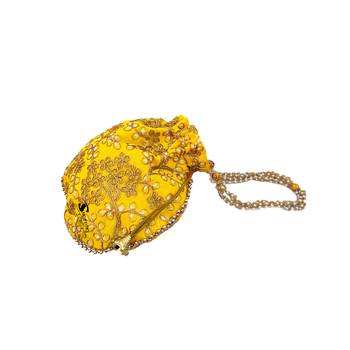 Shoptory India Wristlets Embroidered Ethnic Potli For Women & Girls Rajasthani Return Gift , Green Yellow, Pack of 4 5