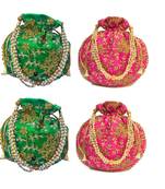 Shoptory India Wristlets Embroidered Ethnic Potli For Women & Girls Rajasthani Return Gift, Dark Pink, Pack of 4
