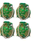 Shoptory India Wristlets Embroidered Ethnic Potli For Women & Girls Rajasthani Return Gift, Light Green, Pack of 4