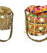 Shoptory India Wristlets Ethnic Rajasthani Potli bags For Women & Girls Rakhi Gift for her, Multicolor Gold, Pack of 2