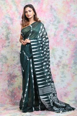 Green Woven Blended Cotton Saree Without Blouse 1