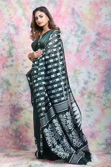 Green Woven Blended Cotton Saree Without Blouse