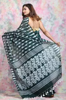 Green Woven Blended Cotton Saree Without Blouse