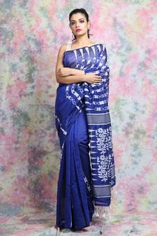 Blue Woven Blended Cotton Saree Without Blouse