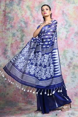 Blue Woven Blended Cotton Saree Without Blouse 2