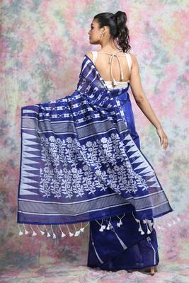Blue Woven Blended Cotton Saree Without Blouse 3