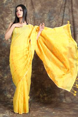 Yellow Woven Blended Cotton Saree Without Blouse 1