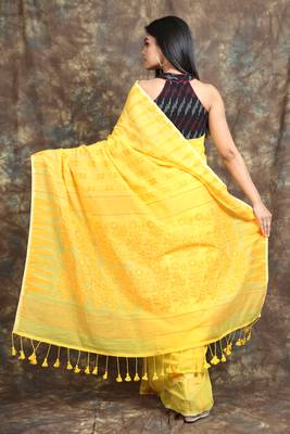 Yellow Woven Blended Cotton Saree Without Blouse 3