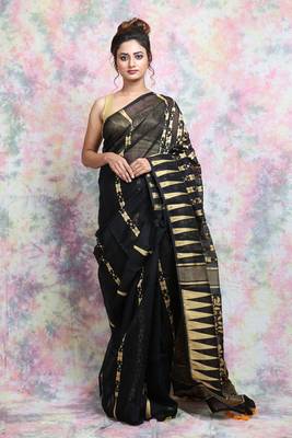 Black Woven Blended Cotton Saree Without Blouse 1