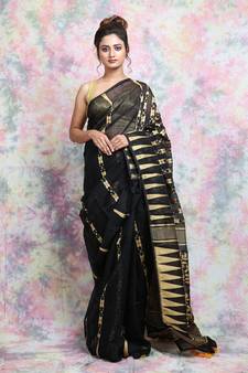 Black Woven Blended Cotton Saree Without Blouse