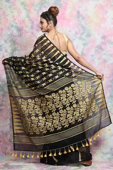 Black Woven Blended Cotton Saree Without Blouse