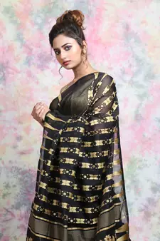 Black Woven Blended Cotton Saree Without Blouse