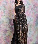 Black Woven Blended Cotton Saree Without Blouse