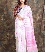 White Woven Blended Cotton Saree Without Blouse