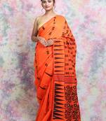 Orange Woven Blended Cotton Saree Without Blouse