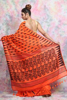 Orange Woven Blended Cotton Saree Without Blouse 3