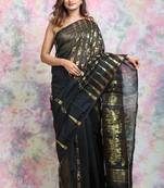 Black Woven Blended Cotton Saree Without Blouse