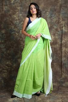 Light green woven cotton saree with blouse