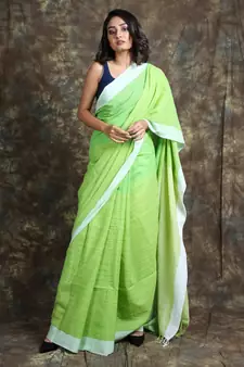 Light green woven cotton saree with blouse
