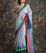 Grey woven cotton saree with blouse
