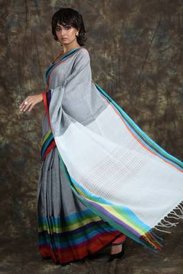 Grey woven cotton saree with blouse 2