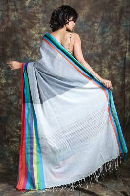 Grey woven cotton saree with blouse 3