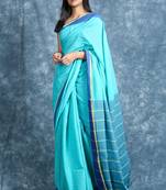 Sky blue woven cotton saree with blouse