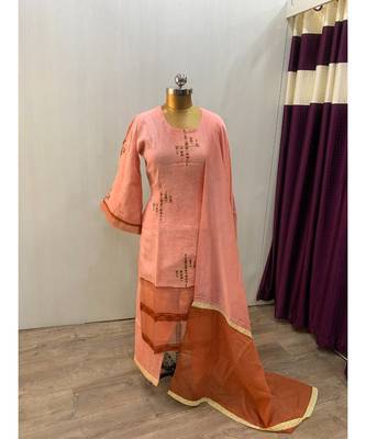 This fully stitched pure handloom  KURTA dupatta and palazzo 1