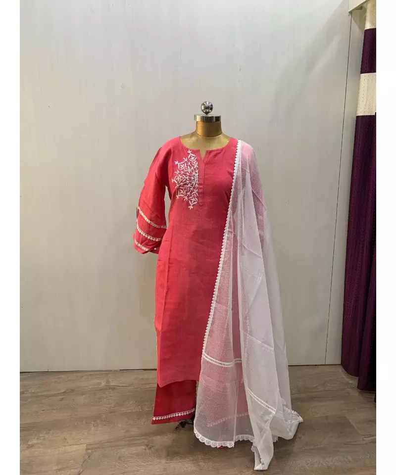This fully stitched pure handloom  KURTA dupatta and palazzo