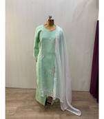 This fully stitched pure handloom  KURTA dupatta and palazzo