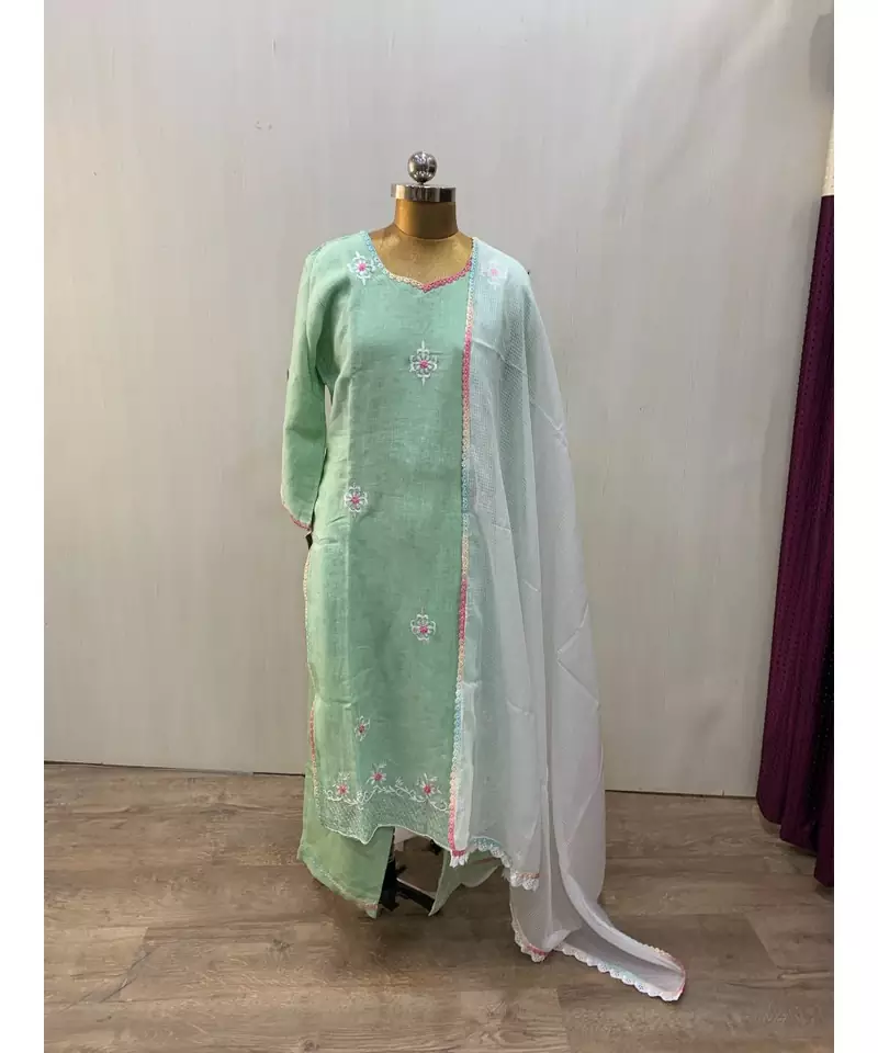 This fully stitched pure handloom  KURTA dupatta and palazzo