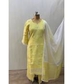 This fully stitched pure handloom  KURTA dupatta and palazzo
