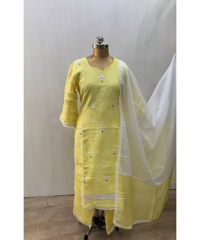 This fully stitched pure handloom  KURTA dupatta and palazzo